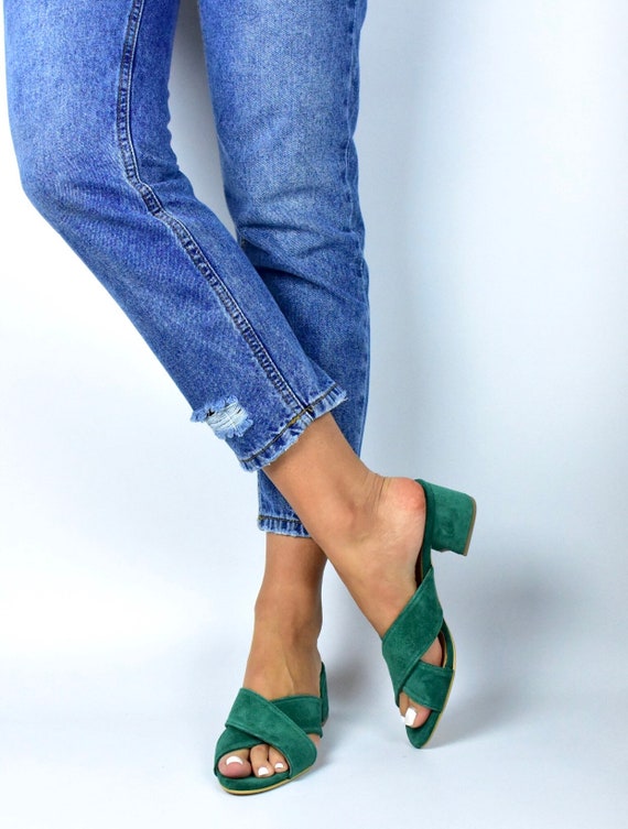 Sandalias de tacón verde mulas de tacón de bloque mulas de | Etsy España