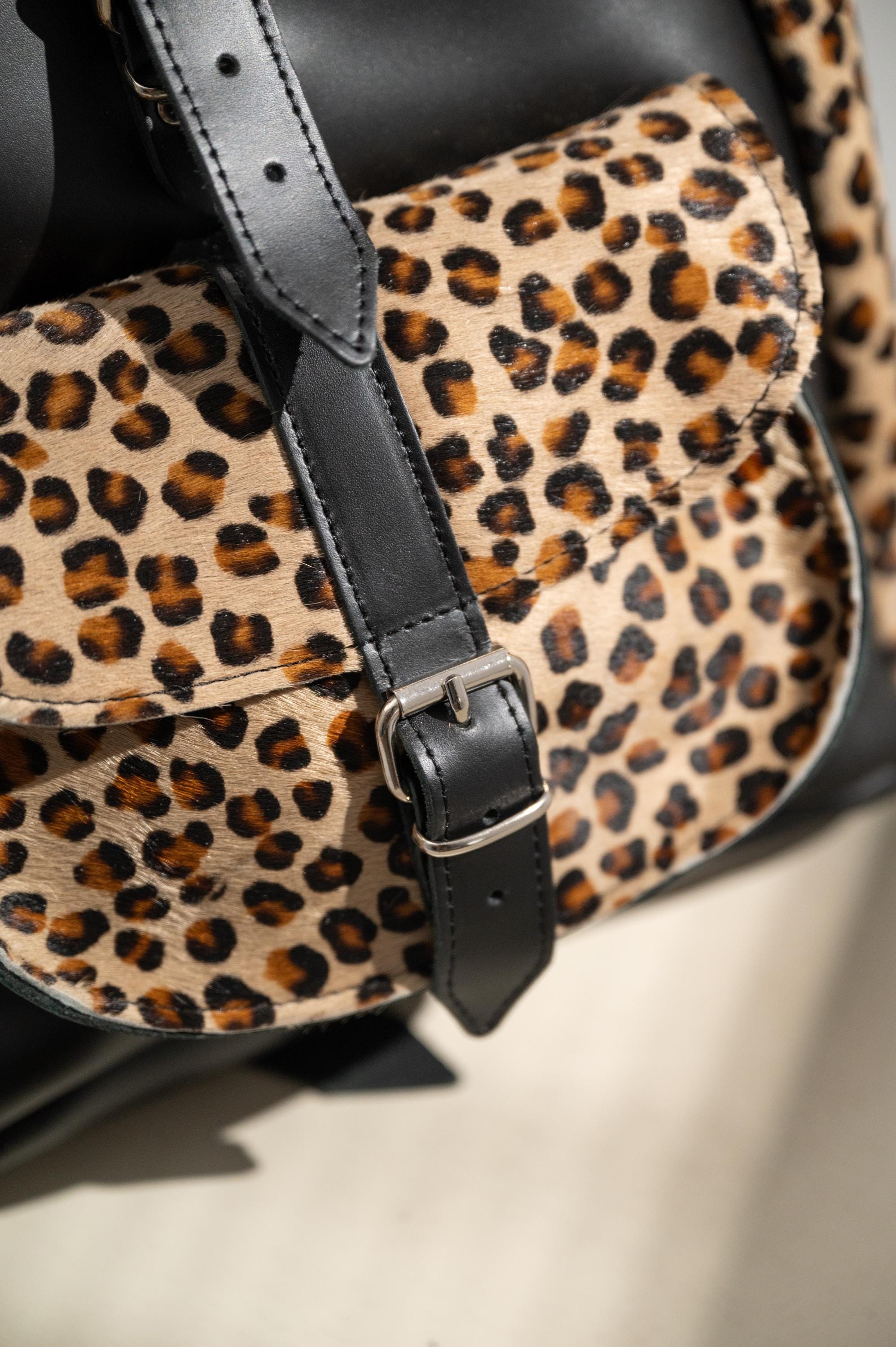 Handmade Leather Backpack: Leopard Print Mini Backpack Purse 