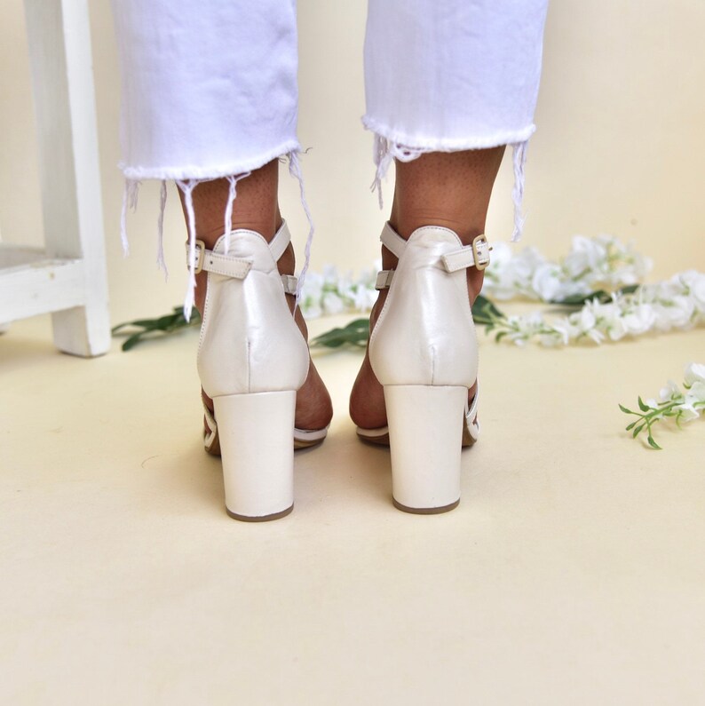 Wedding sandals ivory Block heel sandals Bridal sandals | Etsy