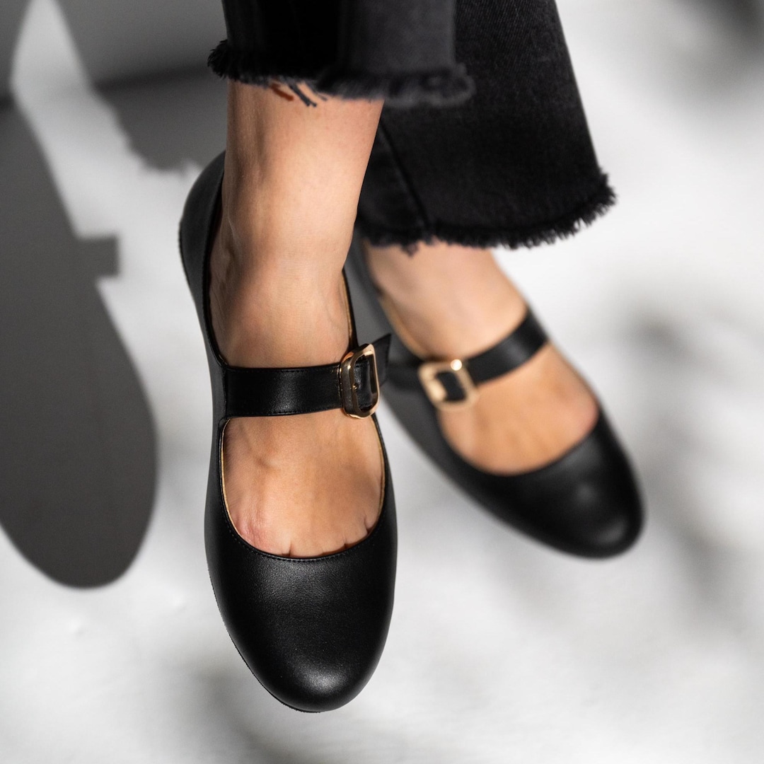 Handmade Black Leather Mary Jane Flats – Retro Bar Shoes - Etsy