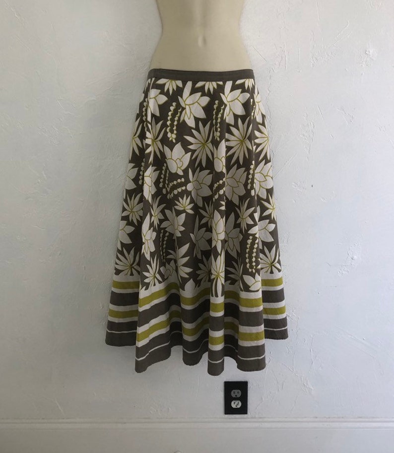 Floral Medium Length Earthy A-Line Skirt