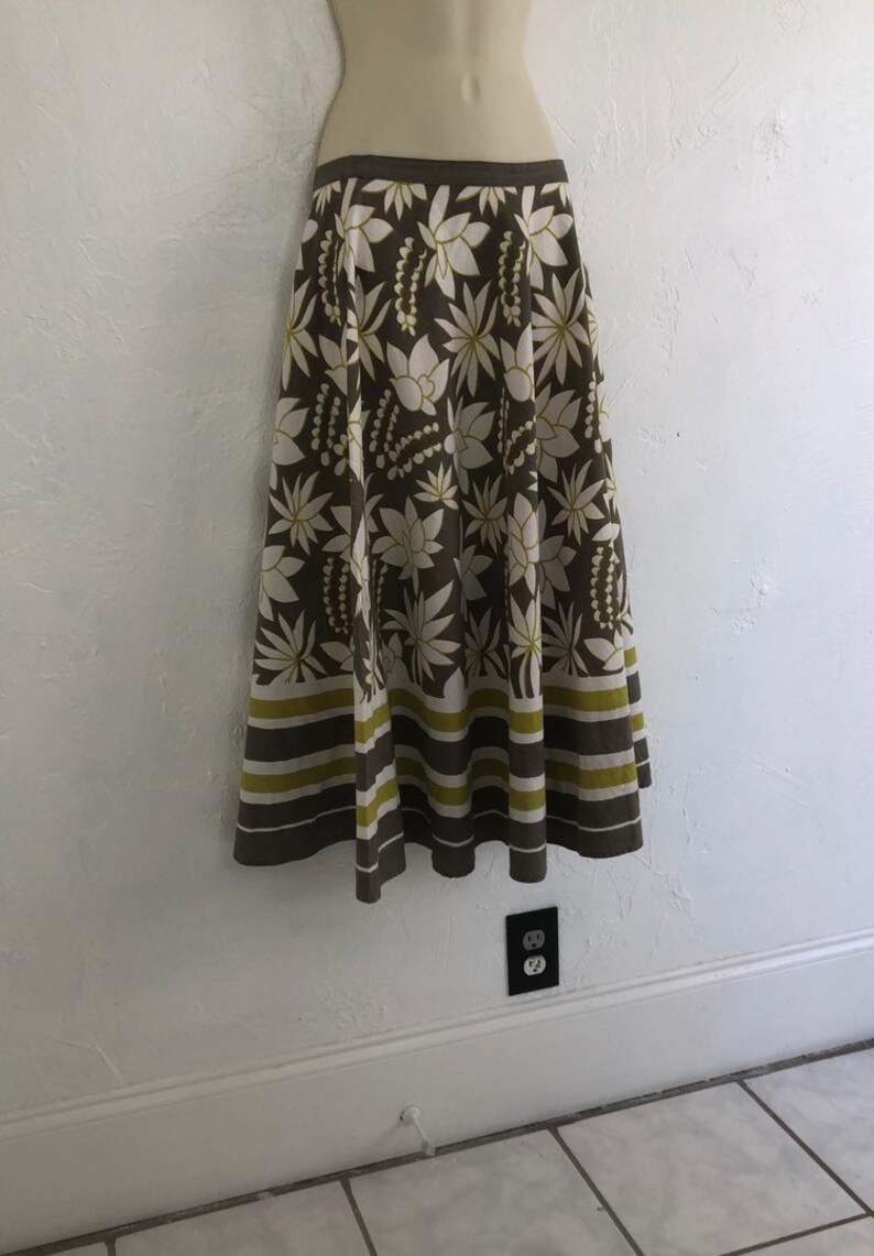 Floral Medium Length Earthy A-Line Skirt