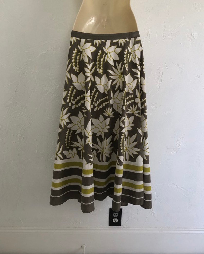 Floral Medium Length Earthy A-Line Skirt