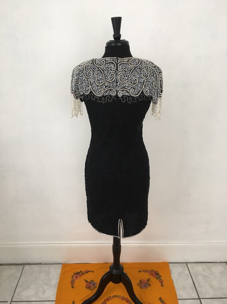 SCALA Beaded Black Formal Pearl Dress