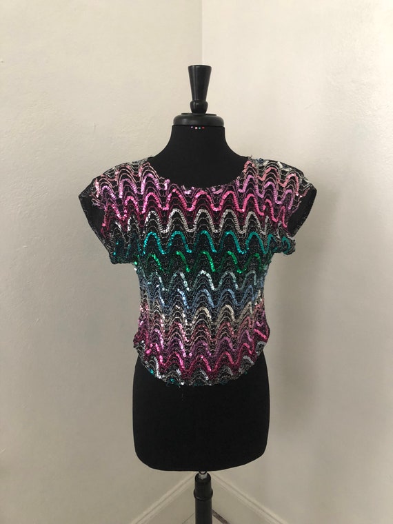 rainbow sequin blouse