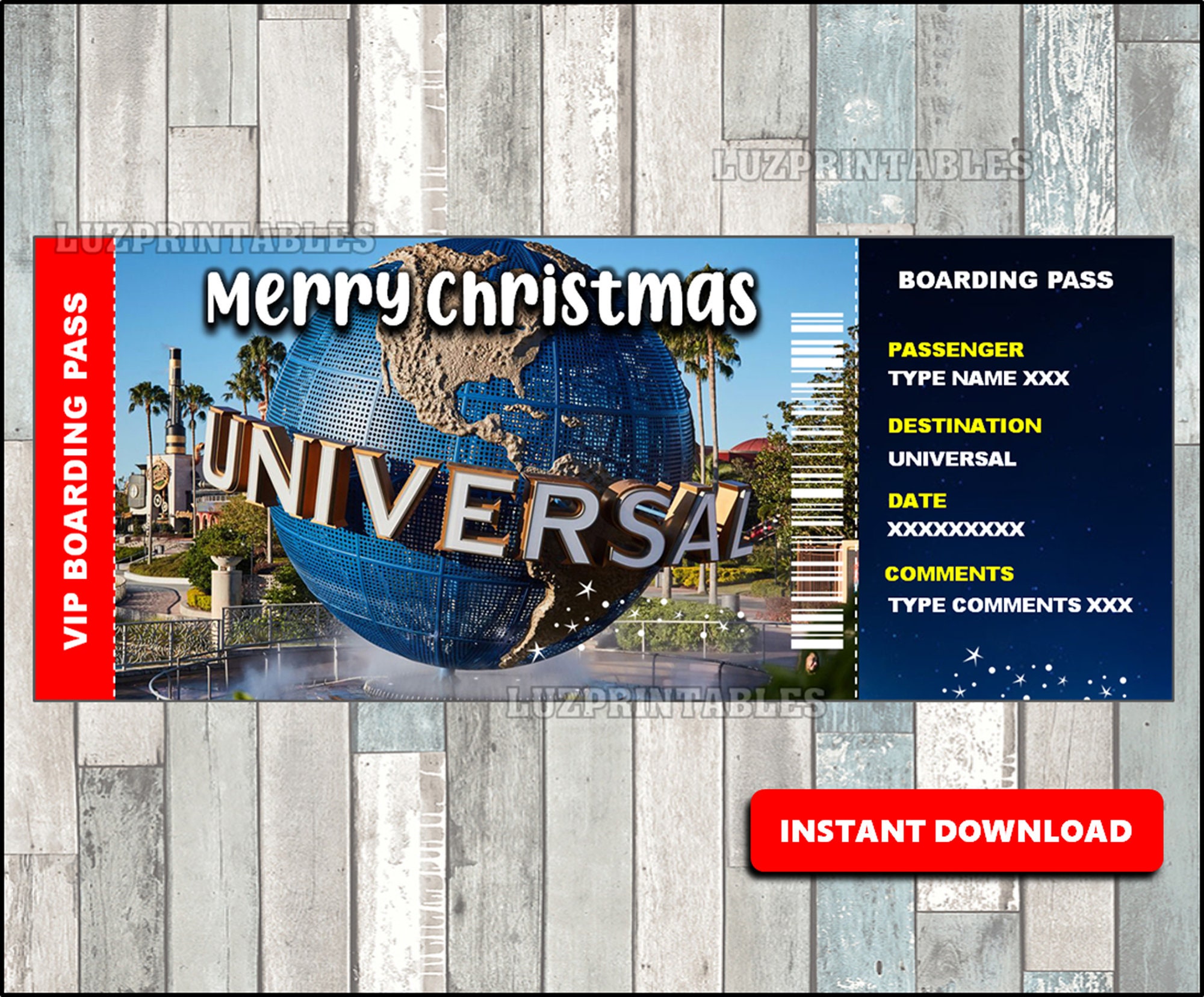 Printable Christmas Universal Boarding Pass