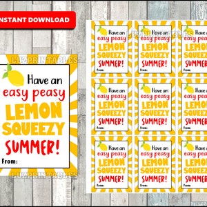 Easy Peasy Lemon Squeezy Summer Lemonade Teacher Appreciation Hanging Tag | Thank You | Gift Tag | Lemon Drink Teacher Tag | Summer Gift
