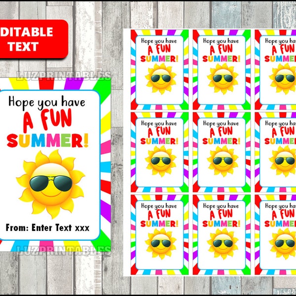 End of School Year Tag, Fun Summer Tag, End of Year Treat Tags, Printable End of Year Favor Tag, Kids Tags for school Editable Personalized