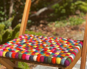 Felted Wool Cushion / Square Chair Pad / Felted Wool Coaster (Handmade in Nepal) / Multicolored Cushion/ Rainbow Cushion/Mother’s Day Gift