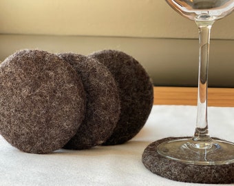 Felted Wool Tea Coasters - 4 pcs Set (Handmade in Nepal) / Wool Coasters / Dark Grey Tea Coasters/ Mother’s Day Gift