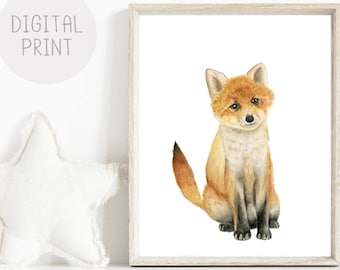 Watercolor Fox Print, Woodland Nursery Art (Digital Download)