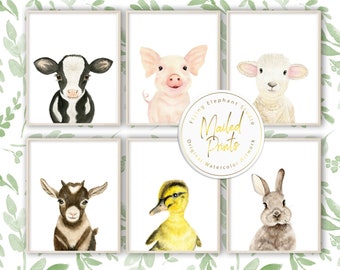 Farm Animal Nursery Prints, Set of 6, Watercolor Farmhouse Art
