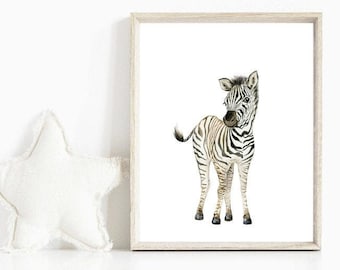 Baby Zebra Watercolor Print, Safari Nursery Decor (Digital Download)
