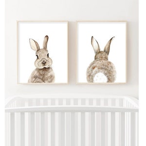 Bunny Print Set of 2 Printable Wall Art Gender Neural Nursery Decor Bunny Poster Art Kids Room Decor Watercolor Rabbit DIGITAL DOWNLOAD image 1