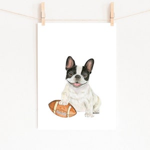 French Bulldog Playing Football, PRINTABLE, Nursery Sports Art, Football Art Print, Boys Room Football Decor, Football Nursery Wall Art