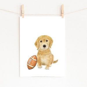 Golden Retriever Playing Football, PRINTABLE, Nursery Sports Art, Football Art Print, Boys Room Football Decor, Football Nursery Wall Art
