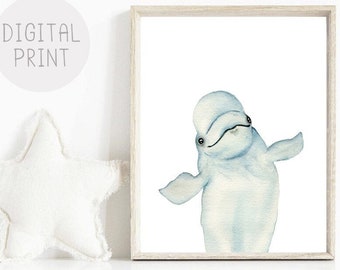 Watercolor Whale Art Print, Ocean Nursery Decor (Digital Download)