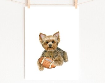 Yorkshire Terrier Football Art Print, Nursery Decor (Digital Download)