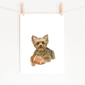 Yorkshire Terrier Playing Football, PRINTABLE, Nursery Sports Art, Football Art Print, Boys Room Football Decor, Football Nursery Wall Art
