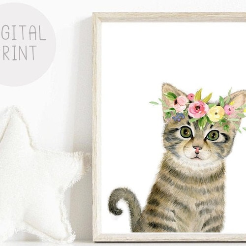 Nursery Cat Print Kitten Print PRINTABLE Watercolor Kitten Etsy
