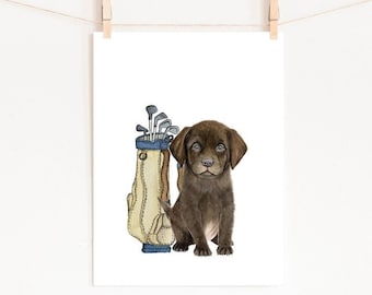 Hond golf aquarel kinderkamer print, sport baby jongen kunst (digitale download)