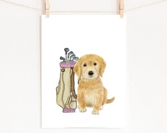 Golf puppy aquarel kinderkamer print (digitale download)