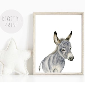 Nursery Donkey Print, PRINTABLE, Farm Animals Nursery Decor, Donkey Baby Print, Donkey Poster, Donkey Nursery Wall Art