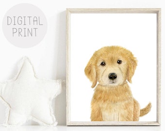 Golden Retriever Puppy Print, PRINTABLE, Gender Neutral Nursery Decor, Puppy Nursery Art, Baby Room Wall Art, Dog Nursery Print