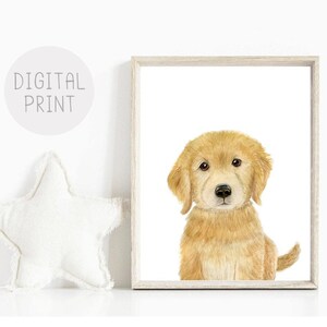 Golden Retriever Puppy Print, PRINTABLE, Gender Neutral Nursery Decor, Puppy Nursery Art, Baby Room Wall Art, Dog Nursery Print