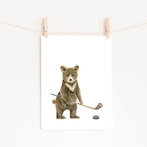 Hockey Nursery Décor PRINTABLE Baby Bear Playing Hockey Boy&#39;s Room Nursery Decor Hockey Fan Gift Toddler Wall Art Hockey Nursery Art