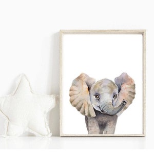 Elefant Aquarell Baby Boy Kinderzimmer Malerei Dekor Safari Baby Tiere Wandkunst Geschlecht Neutral Baby Zimmer Dekor Baby Tiere druckbare