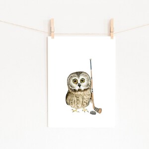 Hockey Nursery Décor PRINTABLE Baby Owl Playing Hockey Boy&#39;s Room Nursery Décor Hockey Fan Gift Toddler Wall Art Hockey Nursery Art