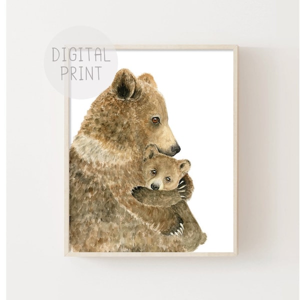 Bear Nursery Art, PRINTABLE, Mama and Baby Bear, Father and Baby Bear, Woodland Animals Nursery Art, Gender Neutral Nursery Decor