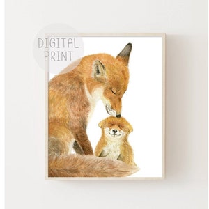 Fox Nursery Art, PRINTABLE, Mom and Baby Fox, Father and Little Fox, Woodland Animals Nursery Art, Gender Neutral Nursery Decor