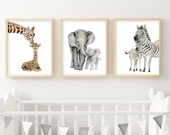Safari Tiere Kinderzimmer DRUCKBARE Mama und Baby Tiere Kinderzimmer Kunst Geschlecht Neutral Kinderzimmer Dekor Kinderzimmer Spielzimmer Kunst Dekor