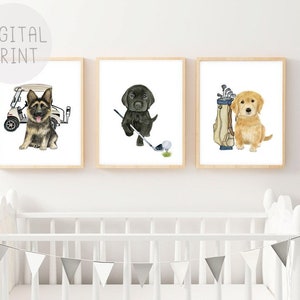 Set of 3 Golf Nursery Decor, PRINTABLE, Golf Puppy Prints, Baby Boy Room Nursery Décor, Golf Nursery Wall Art, Golf Theme Nursery Art