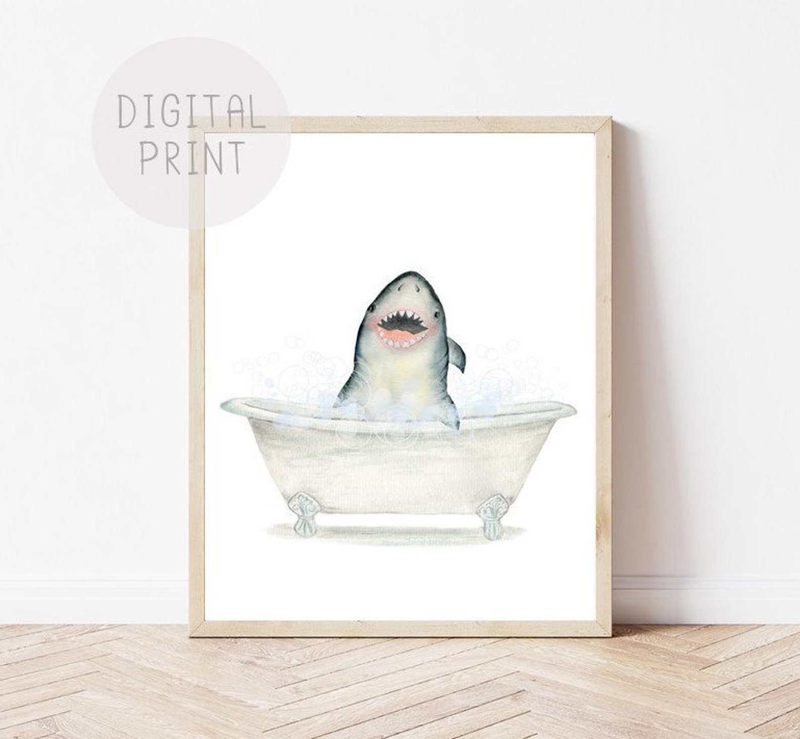 Baby Shark in a Bathtub Print Bathroom Art PRINTABLE Shark Etsy