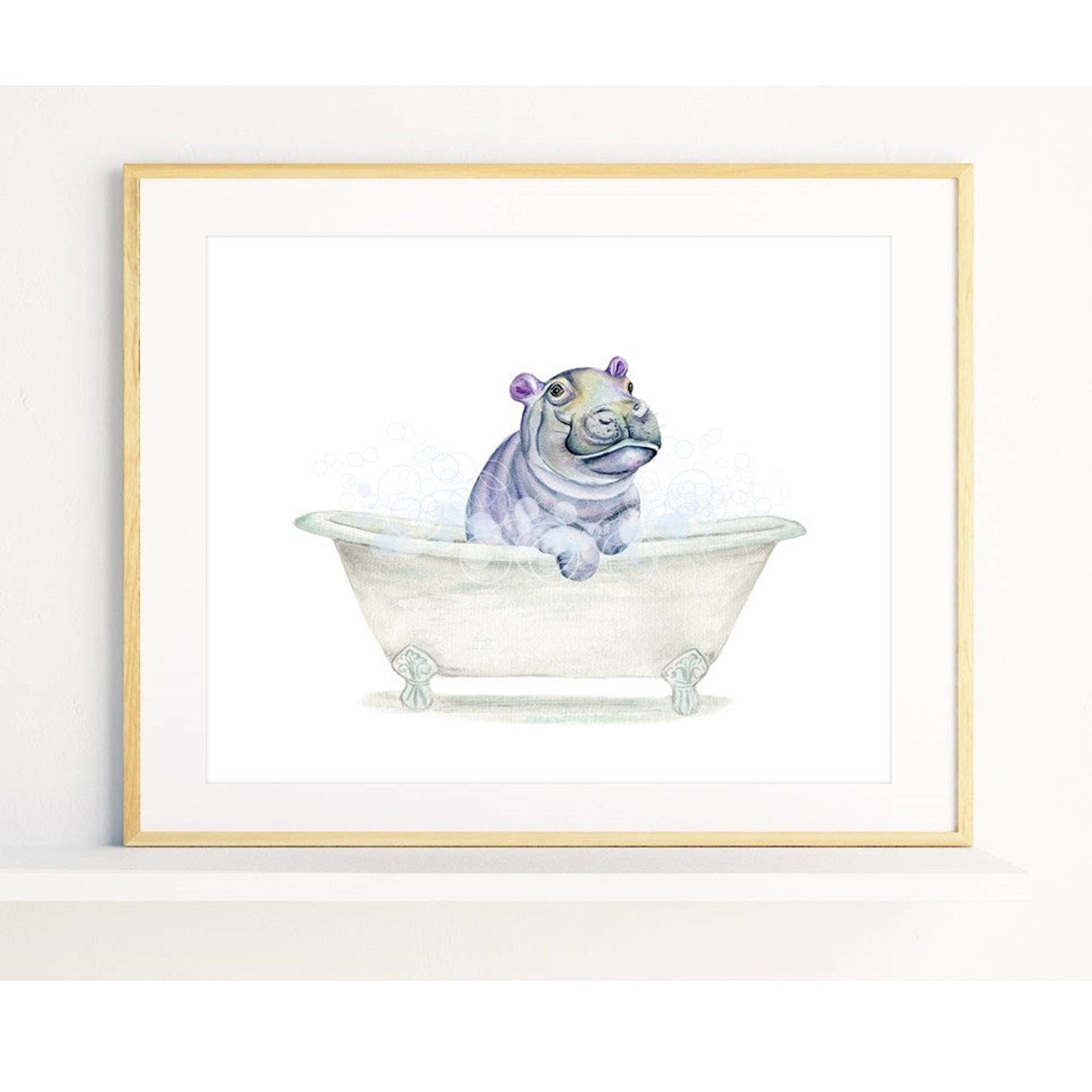 Hippo in a Bathtub Print Child's Bathroom Art PRINTABLE - Etsy