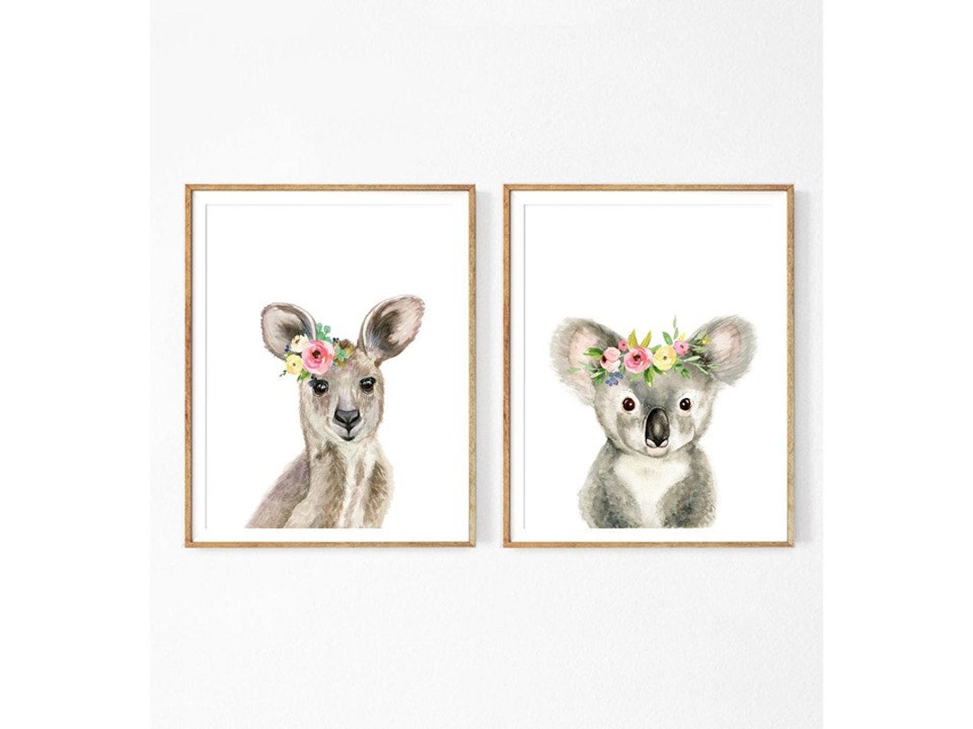Australian Animals Nursery Art Print Set of 2 Watercolor Koala Kangaroo ...