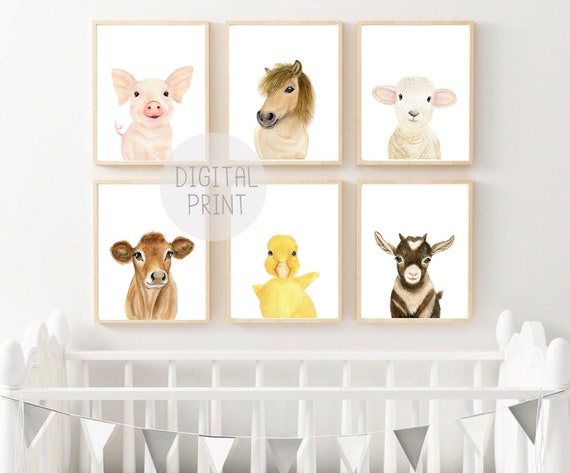 Farm Animal Nursery Prints Set, Watercolor Style (Digital Download)