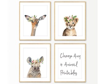 Baby Tier Drucke Set: Aquarell Kinderzimmer Dekor (Digitaler Download)
