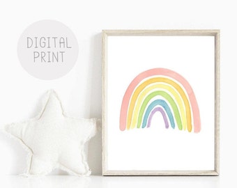 Watercolor Rainbow Nursery Art Print, Kids Room Decor (Digital Download)