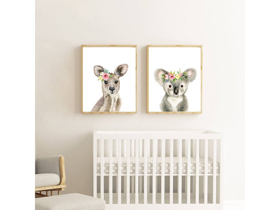 Australian Animals Nursery Art Print Set of 2 Watercolor Koala Kangaroo ...