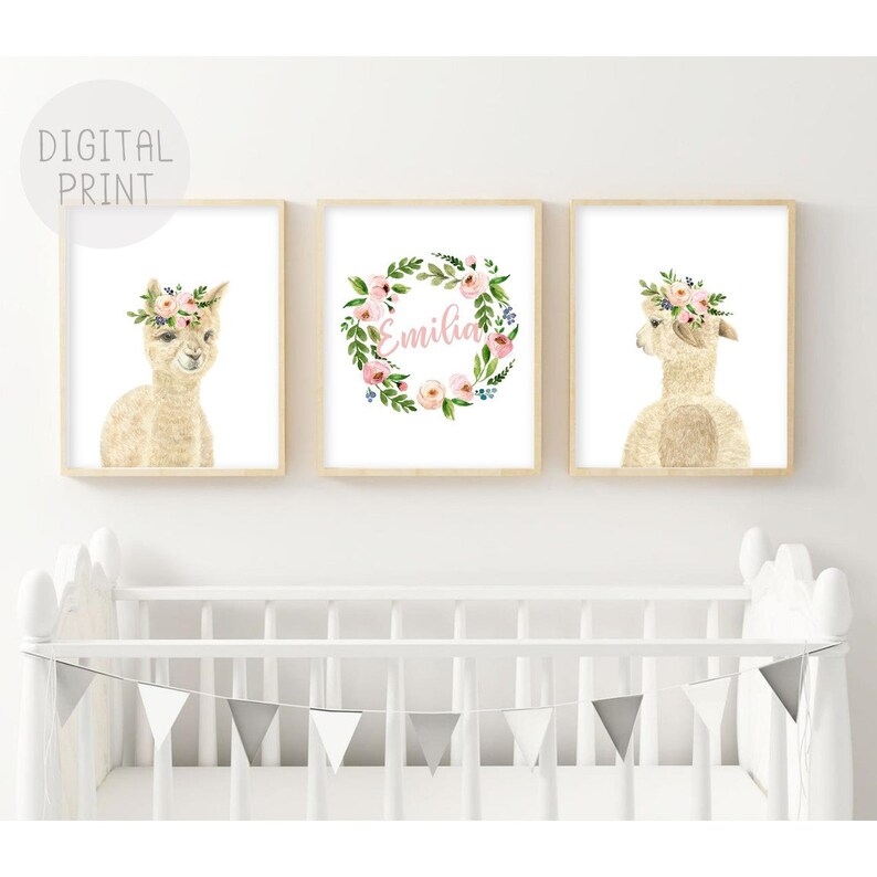 Custom Baby Name Wall Art PRINTABLE Baby Alpaca Nursery Decor Etsy