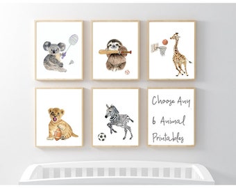 Sporting Animals Nursery Art Prints: Set of 6 (Digital Download)