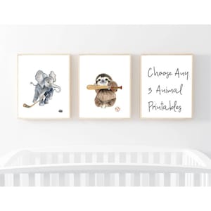 Sports Animals Nursery Prints Set of 3 (Digital Download)