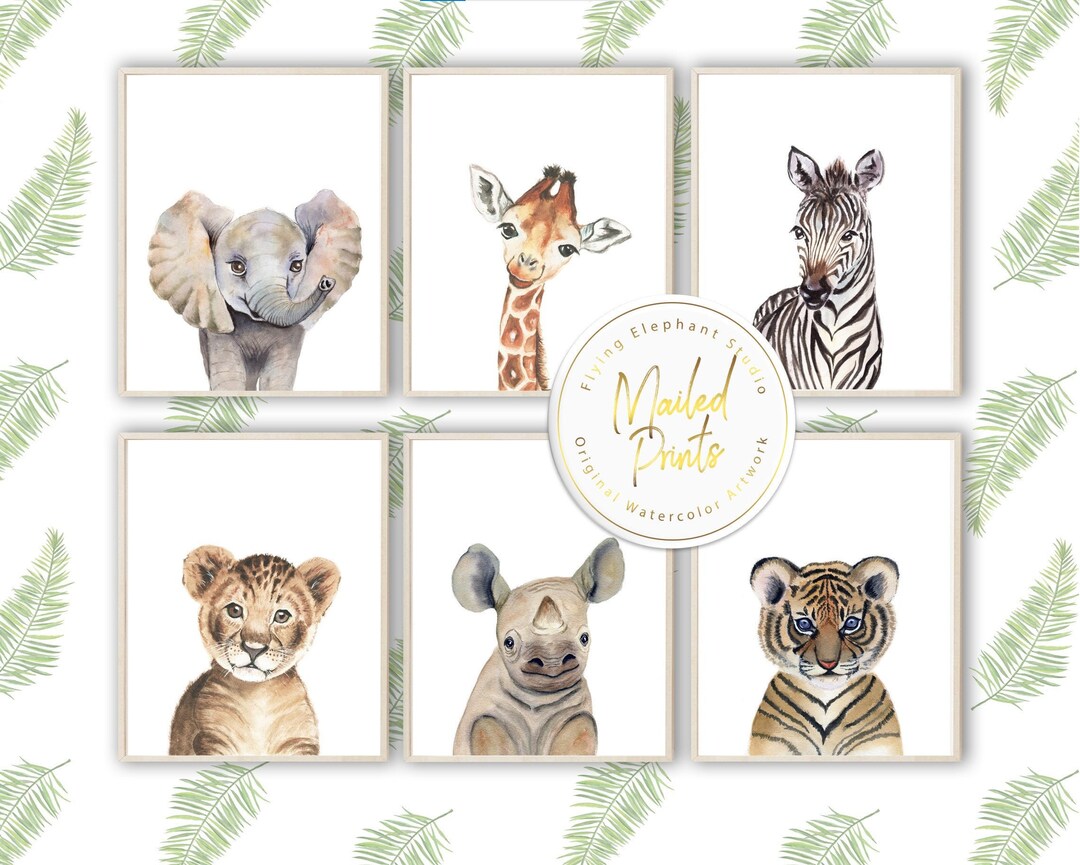Set of 6 Safari Animals Nursery Prints, Gender Neutral Nursery Prints ...