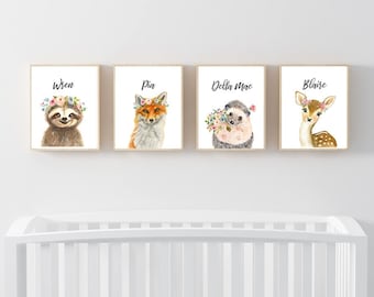 Boho Forest Animal Name Prints, Blush Pink Nursery Decor (Digital Download)