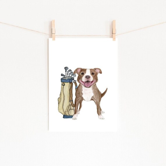 Golf Print PRINTABLE Pit Bull Playing Golf Pitbull Terrier Etsy