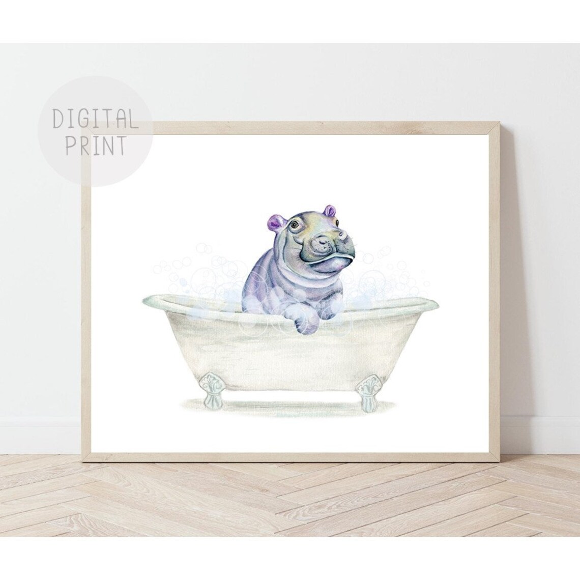 Hippo in a Bathtub Print Child's Bathroom Art PRINTABLE - Etsy